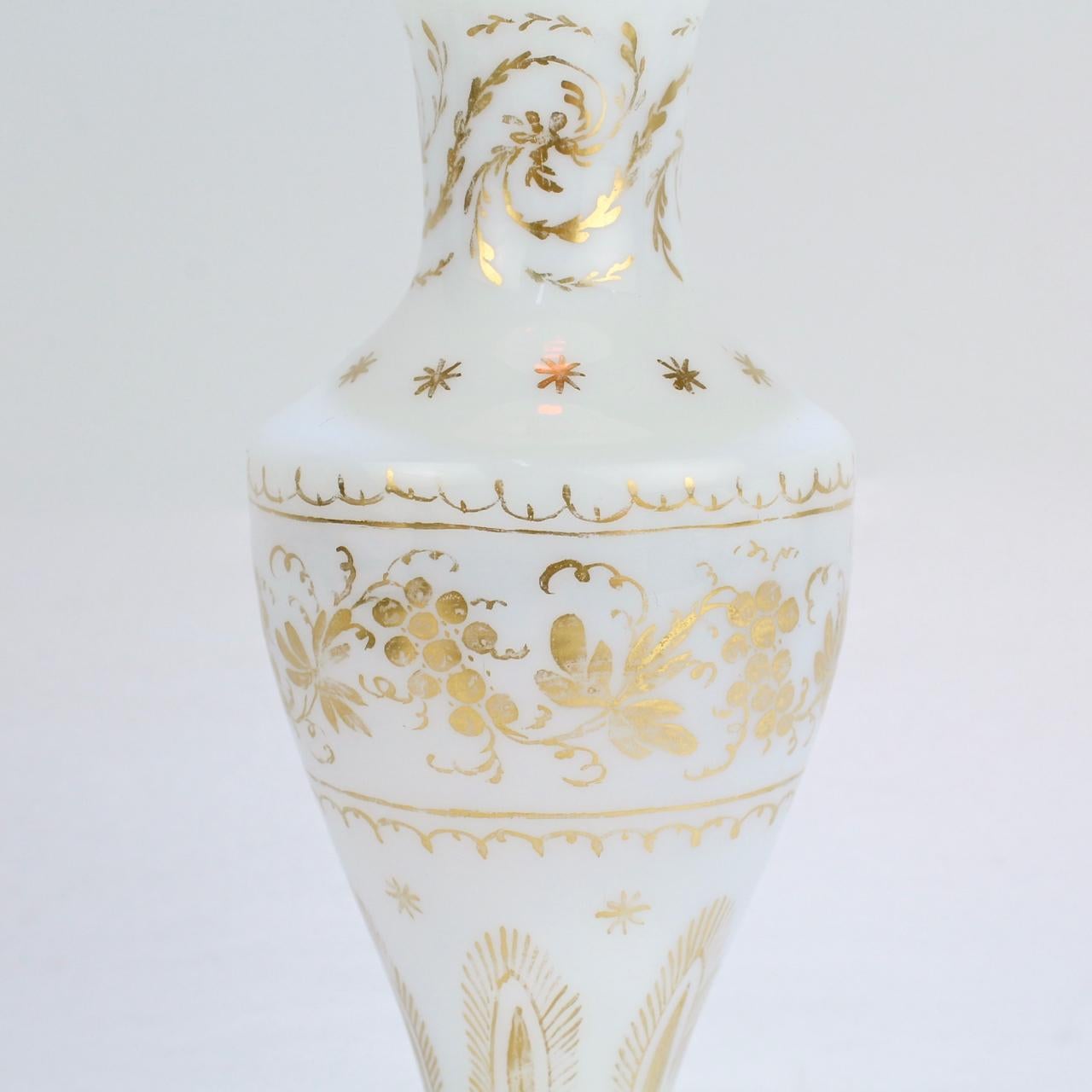 English Antique 18th Century Gilt White Milk Glass Vase in the Manner of James Giles For Sale