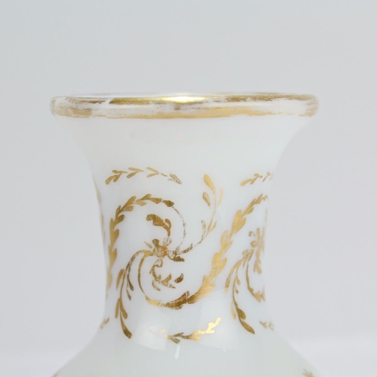 Antique 18th Century Gilt White Milk Glass Vase in the Manner of James Giles In Good Condition For Sale In Philadelphia, PA