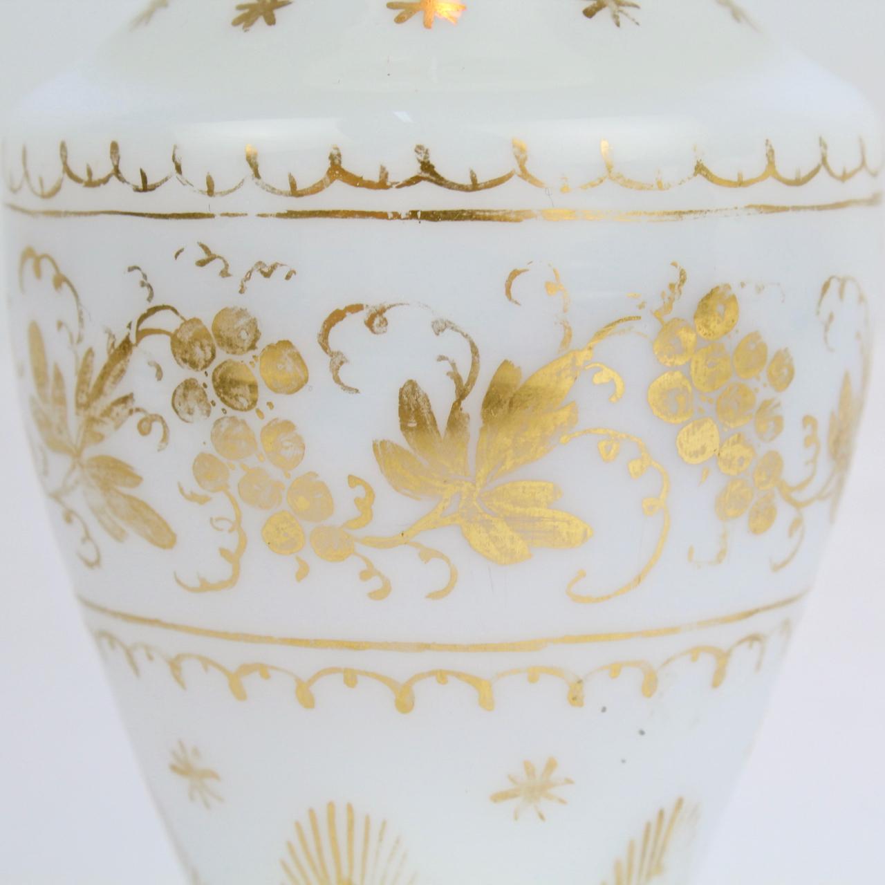 Blown Glass Antique 18th Century Gilt White Milk Glass Vase in the Manner of James Giles For Sale