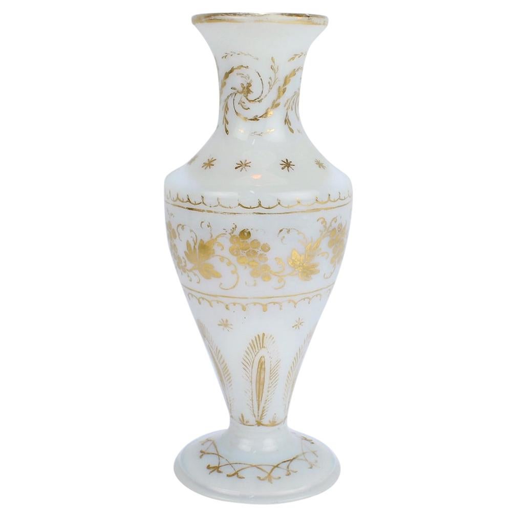 Antique 18th Century Gilt White Milk Glass Vase in the Manner of James Giles For Sale