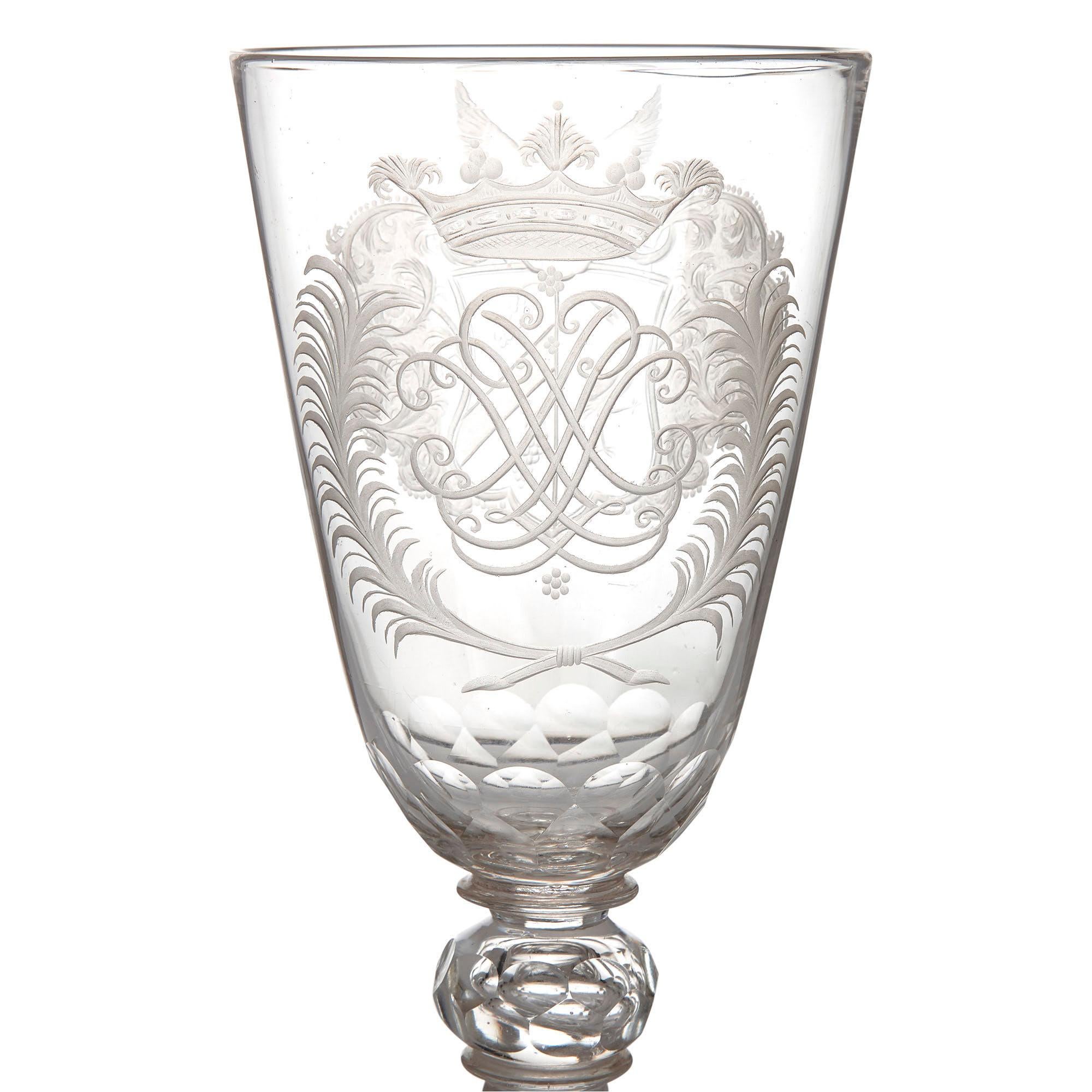Allemand Gobelet en verre ancien du 18ème siècle avec gravure de Thuringia en vente