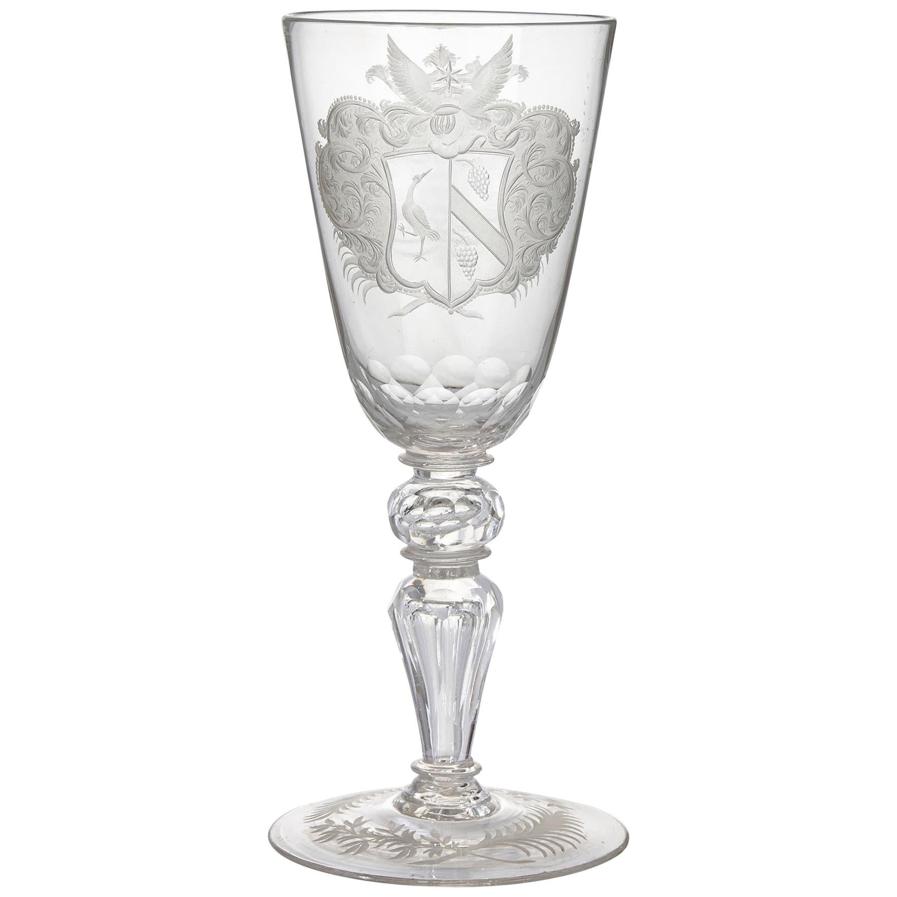 Antique 18th Century Glass Goblet with Engraving from Thuringia For Sale