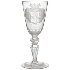 Antigua copa de cristal del siglo XVIII con grabado de Turingia