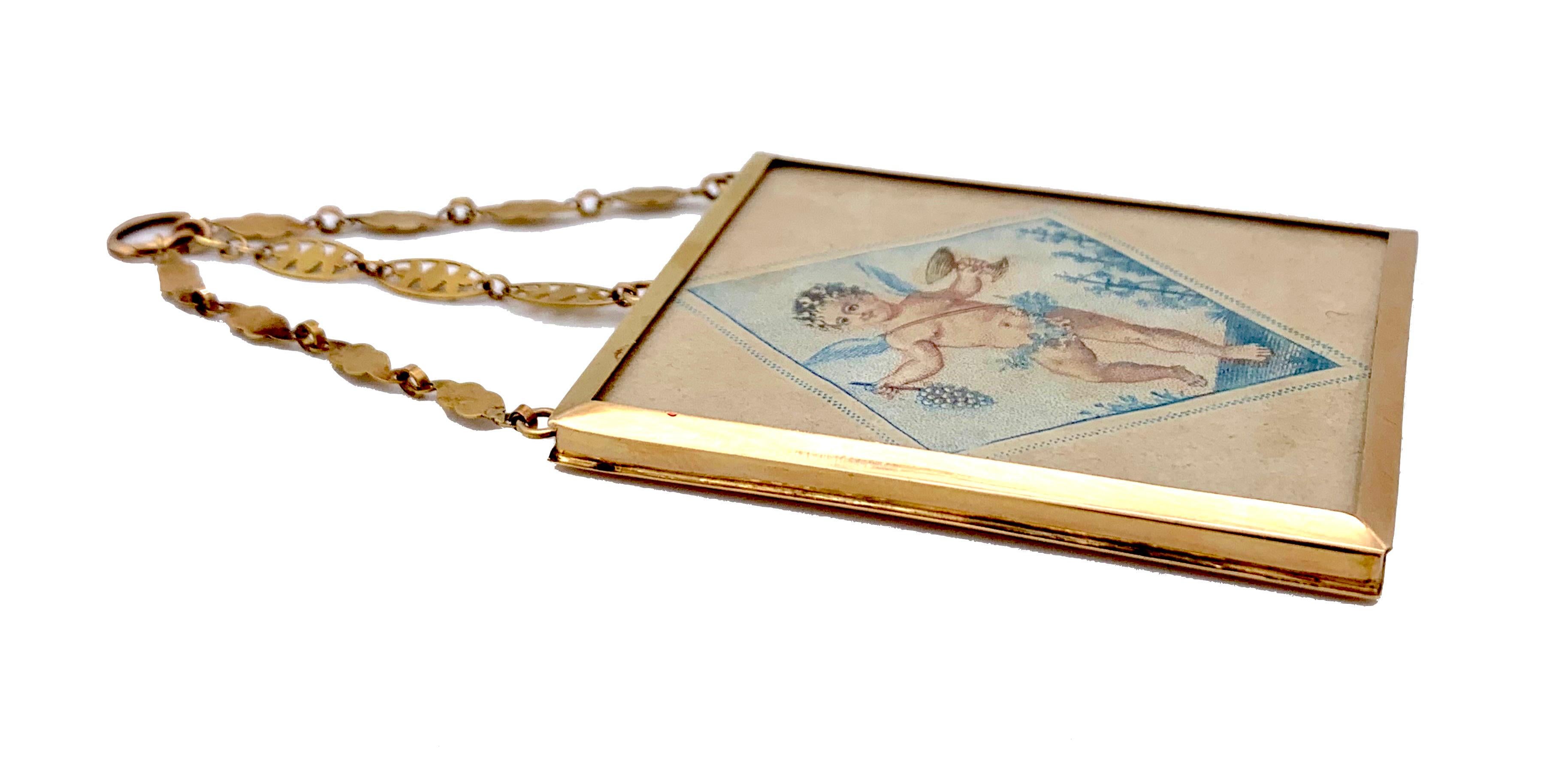 Antique 18th Century Gold Double Sided Pendant Miniatures Of Eros Amor  In Good Condition For Sale In Munich, Bavaria