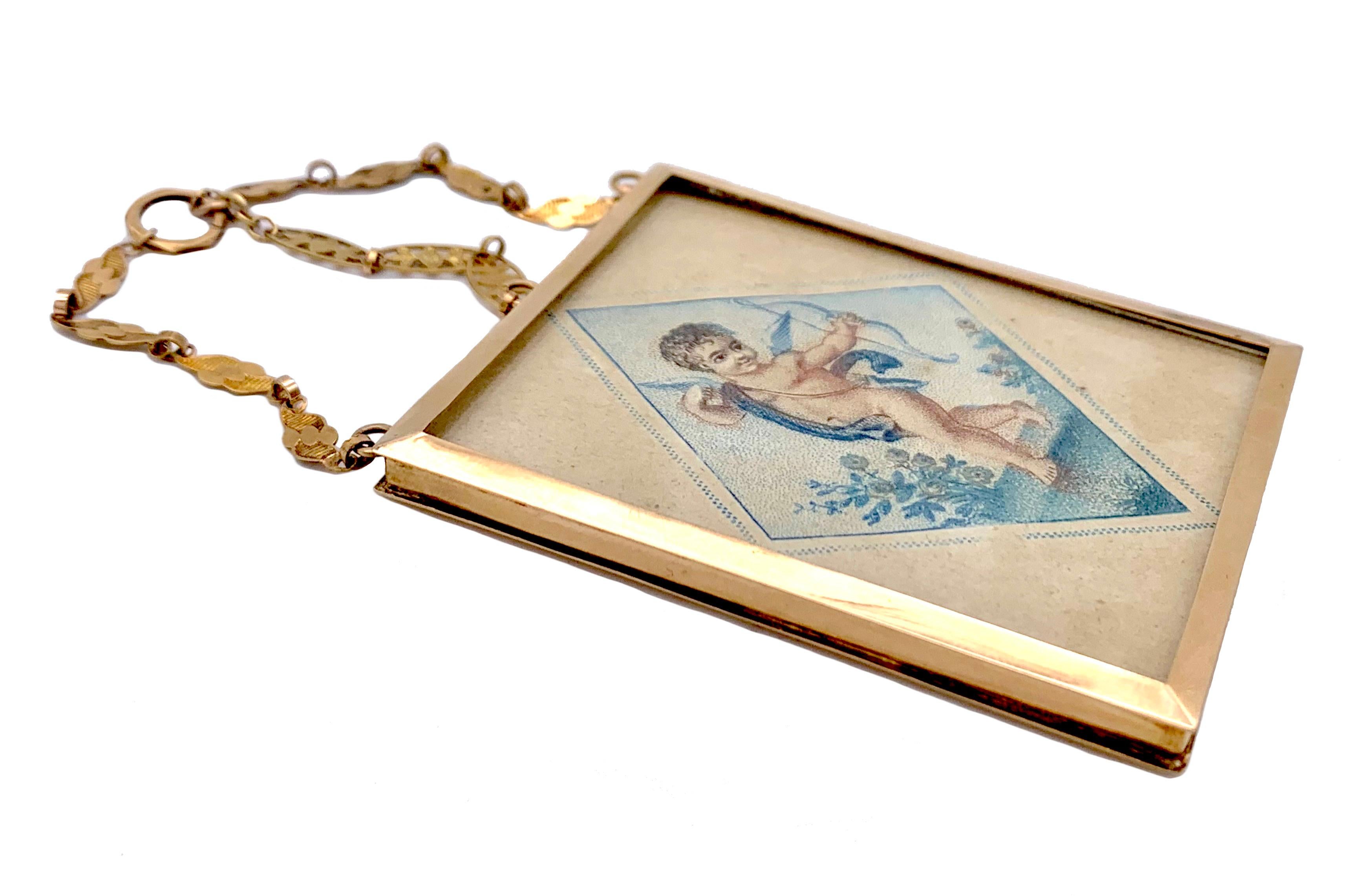 Women's or Men's Antique 18th Century Gold Double Sided Pendant Miniatures Of Eros Amor  For Sale