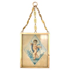 Antiker doppelseitiger Anhänger aus Gold des 18. Jahrhunderts Miniaturen von Eros Amor 