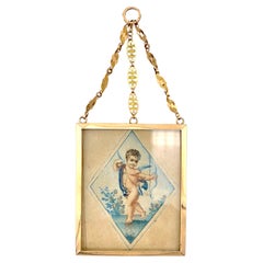 Antiquité 18ème siècle Or Double Face Pendentif Miniatures D'Eros Amor