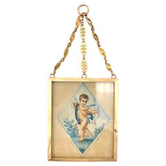 Antiquité 18ème siècle Or Double Face Pendentif Miniatures D'Eros Amor 