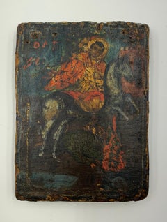 Antique 18th Century Greek Othodox Saint George and the Dragon Travel Icon