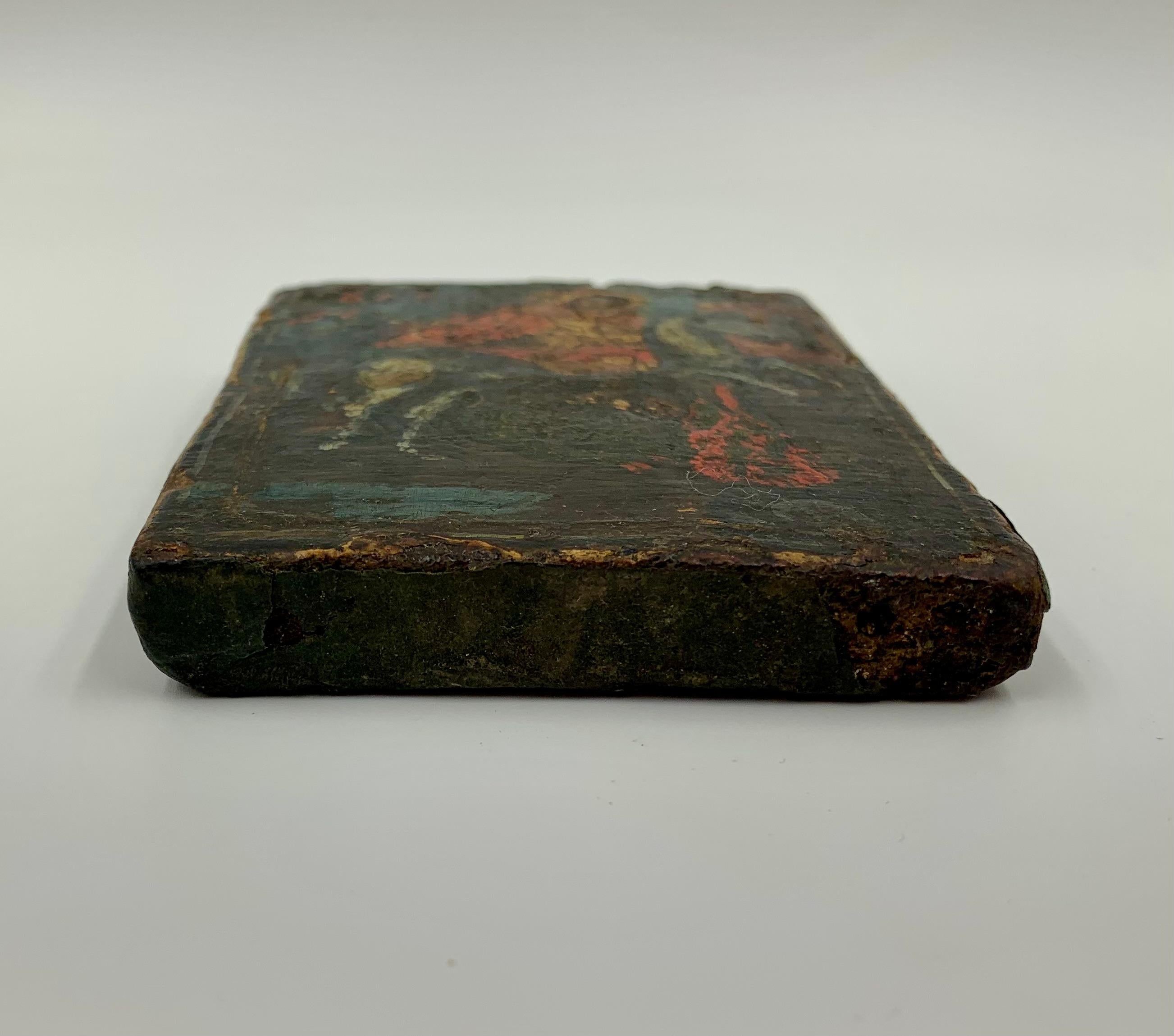 Wood Antique 18th Century Greek Othodox Saint George and the Dragon Travel Icon