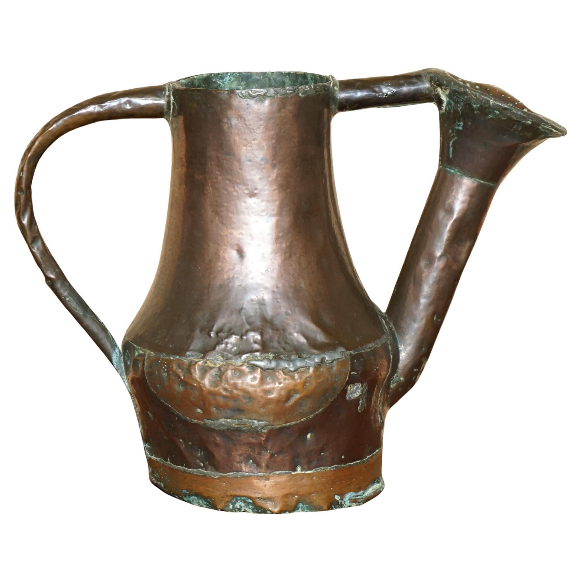 ANTiQUE 18TH CENTURY HAMMERED RIVETED COPPER & BRASS WATERING CAN PERIOD REPAIRS