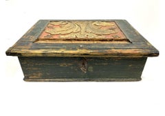 Antique 18th Century Hand-carved And Polychromed Document Box