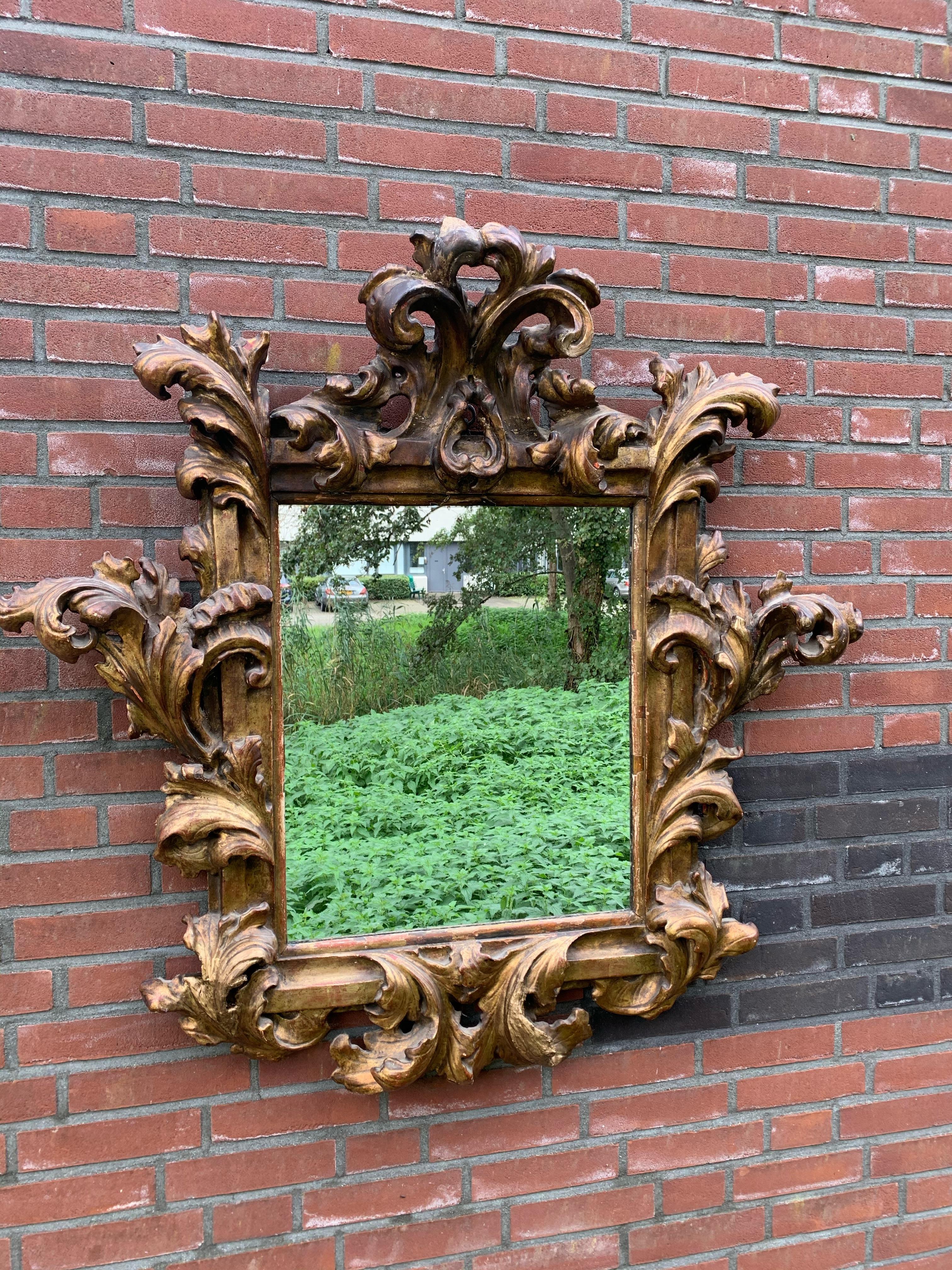 Antique 18th Century Hand Carved Gilded Wood Rococo Wall Mirror  Picture Frame 4