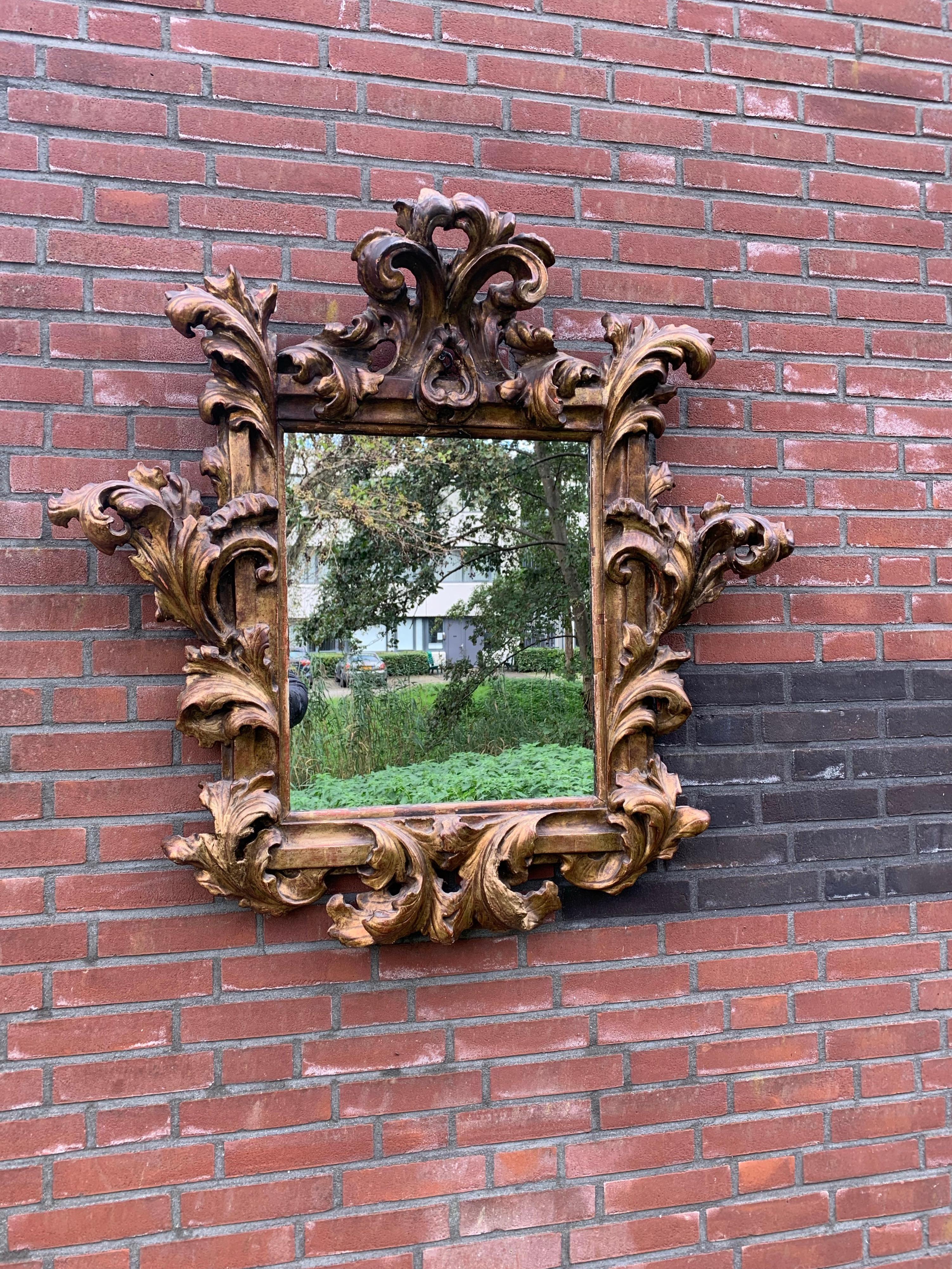 Antique 18th Century Hand Carved Gilded Wood Rococo Wall Mirror  Picture Frame 11