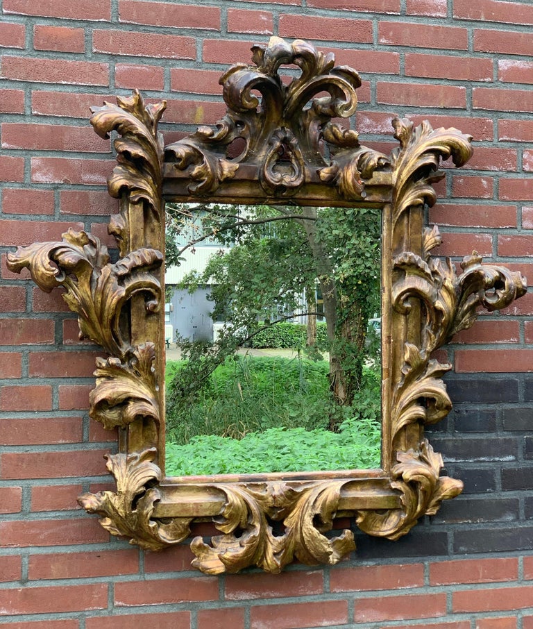 Antique 18th Century Hand Carved Gilded Wood Rococo Wall Mirror Picture