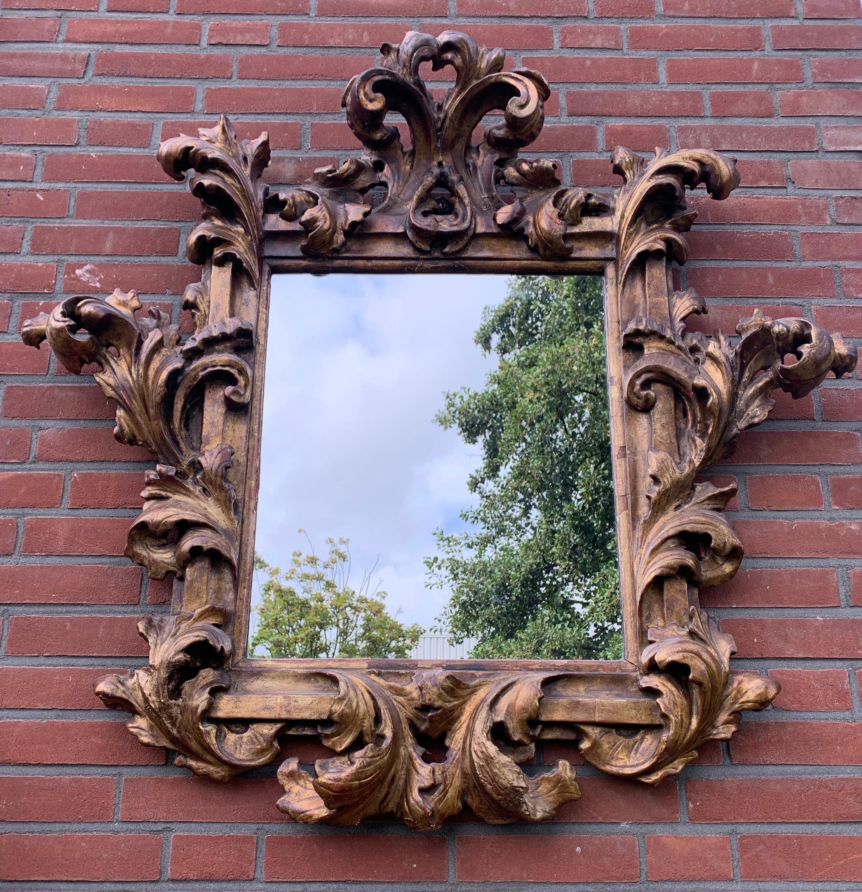 Antique 18th Century Hand Carved Gilded Wood Rococo Wall Mirror  Picture Frame 12