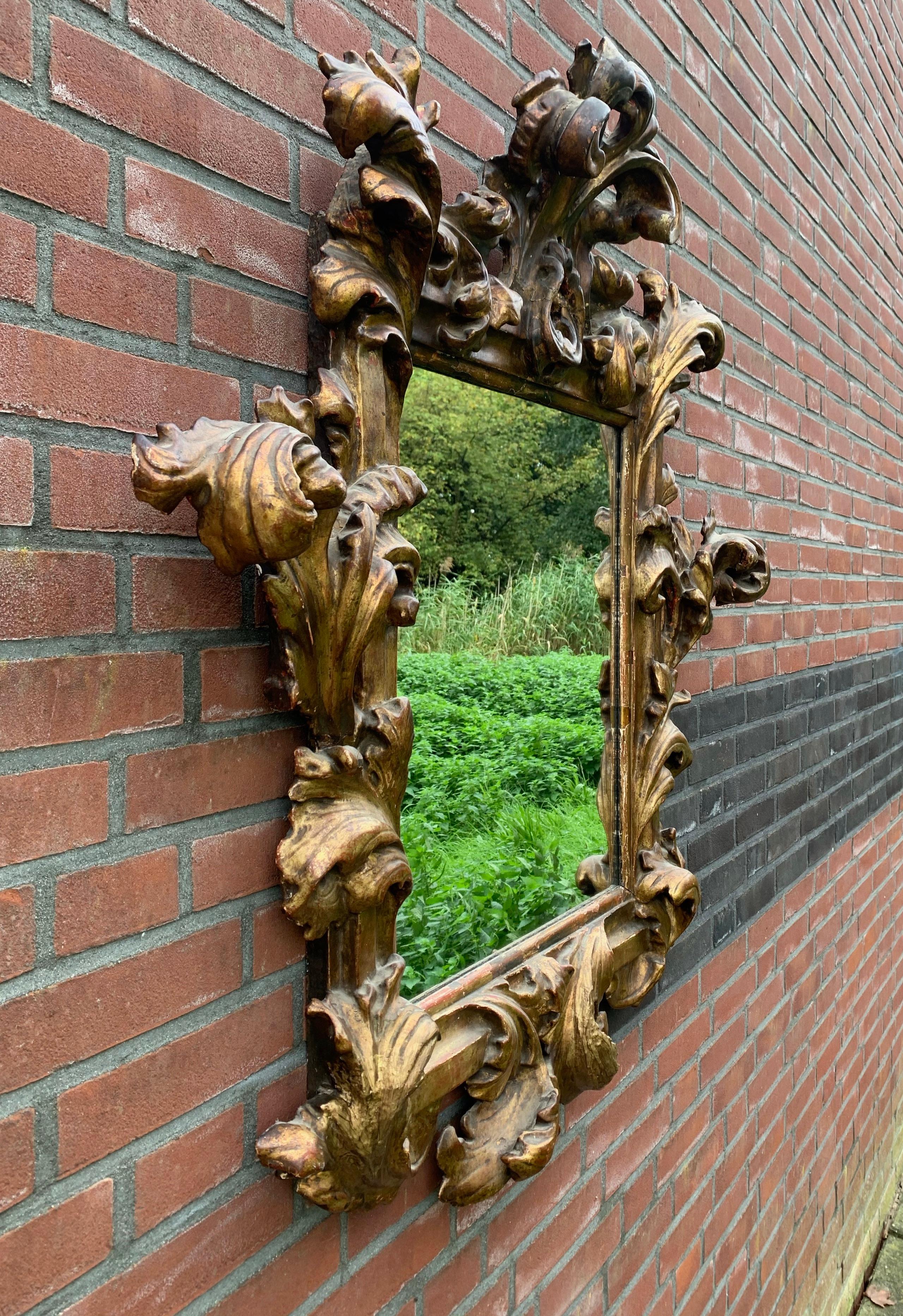 Antique 18th Century Hand Carved Gilded Wood Rococo Wall Mirror Picture 