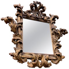 Antique 18th Century Hand Carved Gilded Wood Rococo Wall Mirror Picture Frame