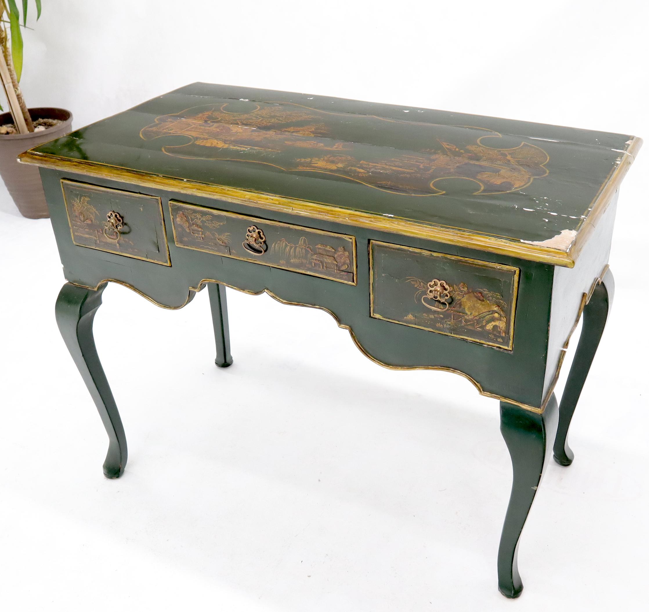 Beautifully hand decorated 18th century chinoiserie desk in as is condition.