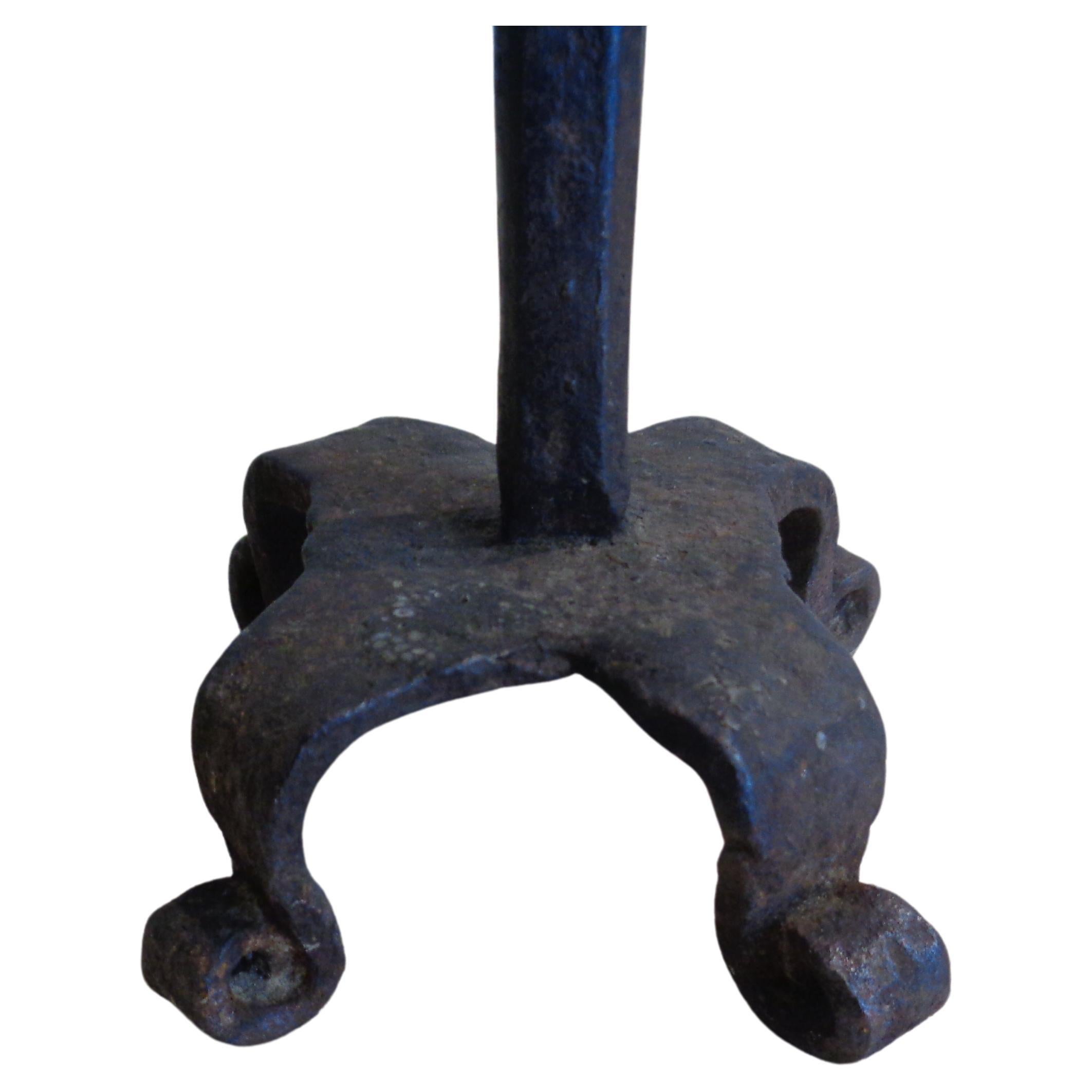 Unknown   18th Century Hand Forged Iron Candlestick For Sale