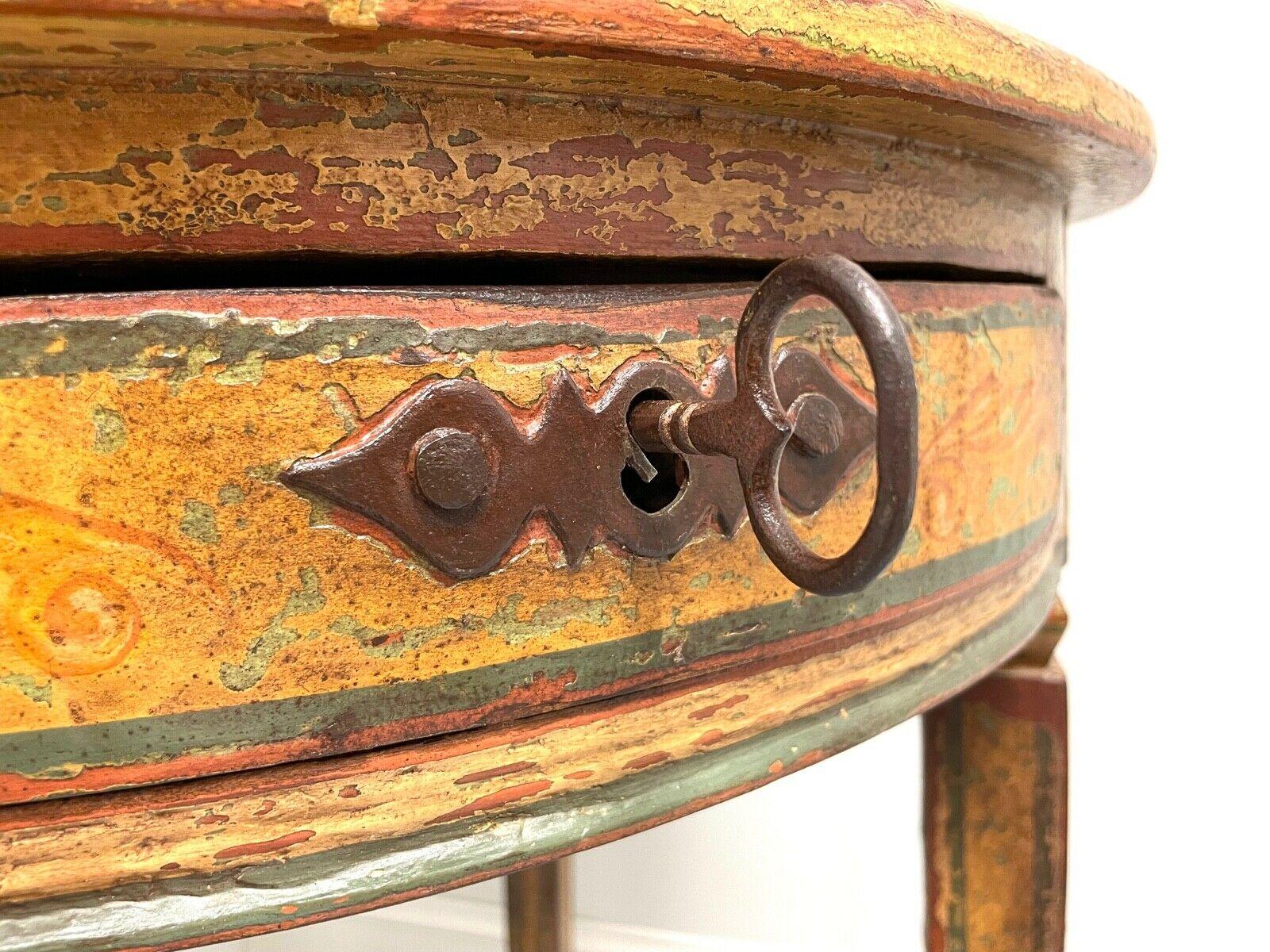 Metal Antique 18th Century Hand Painted Round Accent Table For Sale