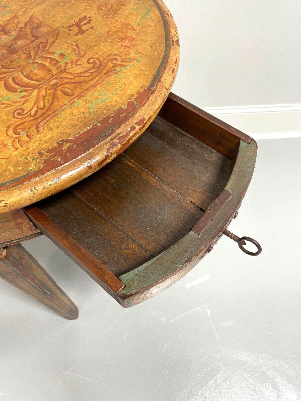 Metal Antique 18th Century Hand Painted Round Accent Table For Sale