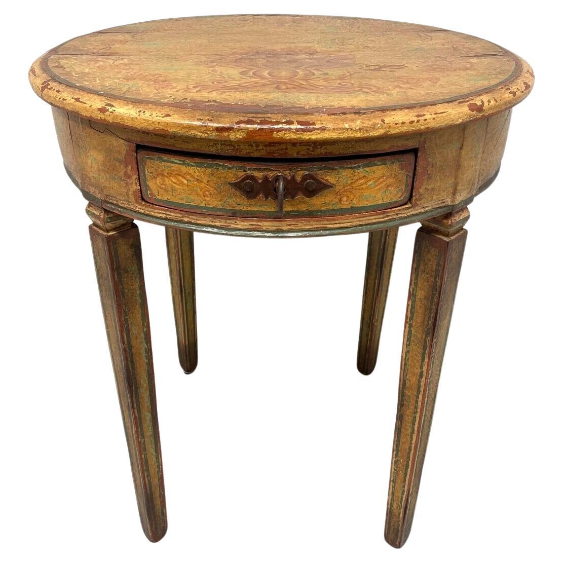 Antique 18th Century Hand Painted Round Accent Table For Sale