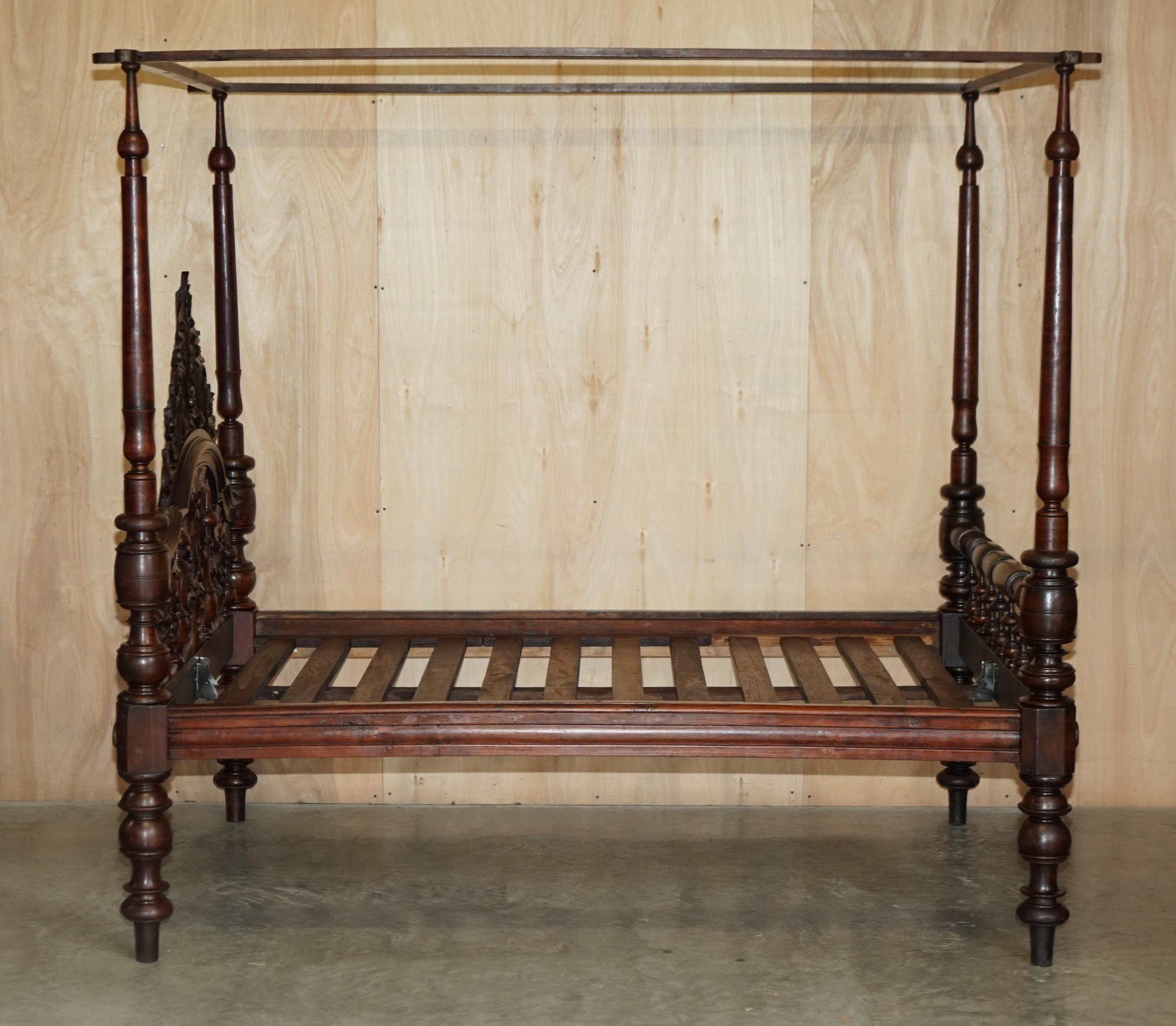 Antique 18th Century Heavily Carved Four Poster Bed Sublime Detail Must See For Sale 4
