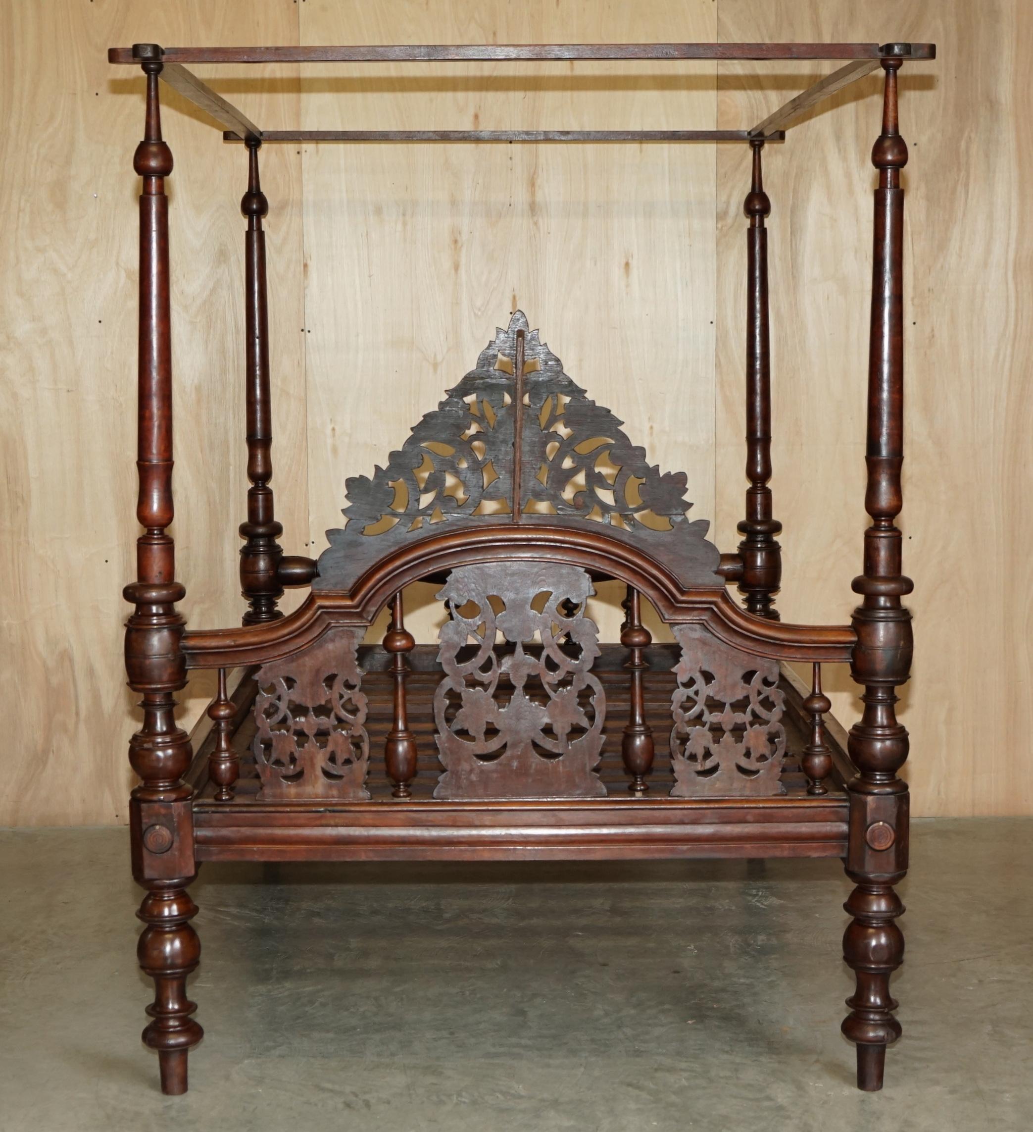 Antique 18th Century Heavily Carved Four Poster Bed Sublime Detail Must See For Sale 9