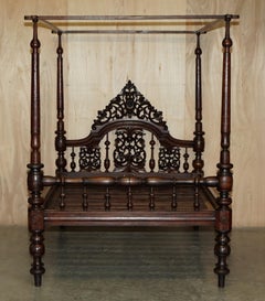 Antique 18th Century Heavily Carved Four Poster Bed Sublime Detail Must See