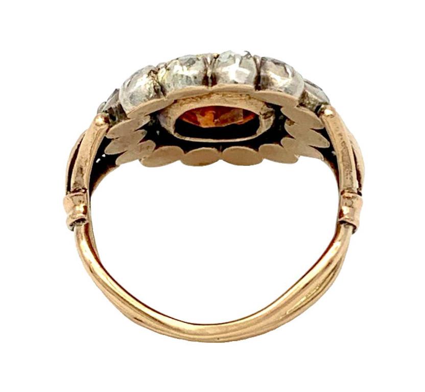 Antique 18th Century Hessonite Garnet Diamond Silver Gold Ring In Good Condition In Munich, Bavaria