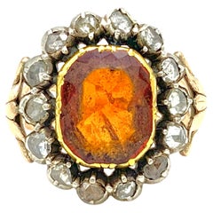 Antique 18th Century Hessonite Garnet Diamond Siber Gold Ring
