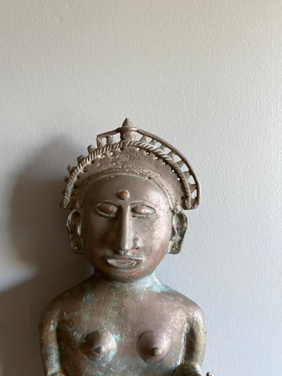 Folk Art Antique 18th Century Hindu Bronze Deity Ardhanarishvara Sculpture For Sale