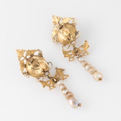 Antique Georgian 18th Century Iberian Earrings Emerald Pearl 22k Gold Spanish