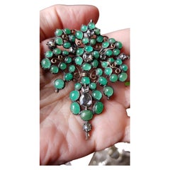Antique 18th Century Iberian Emerald Cabochon & Rose-Cut Diamond Pendant/Brooch