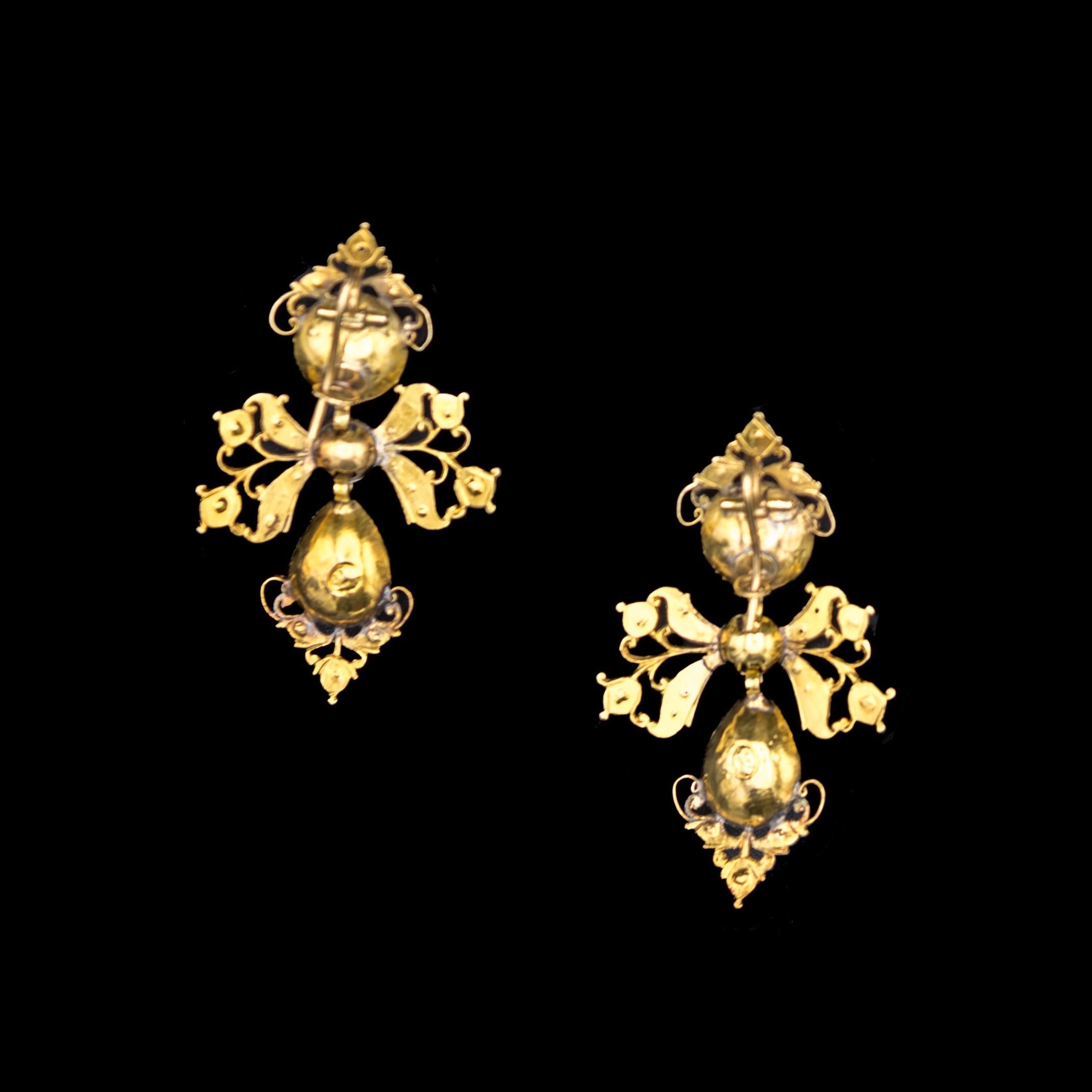 Antiguo Siglo XVIII Esmeralda Ibérica Pendientes Broche/Pendiente Demi Parure Español en venta 7