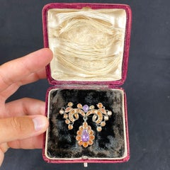Antique 18th Century Imperial Topaz Amethyst Brooch Silver Portuguese, 1770s