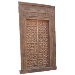 Antique 18th Century Indian Carved Doors & Frame Rajasthan 9.5' Tall Circa 1750