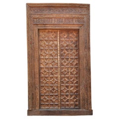 Antique 18th Century Indian Carved Doors & Frame Rajasthan 9.5' Tall Circa 1750