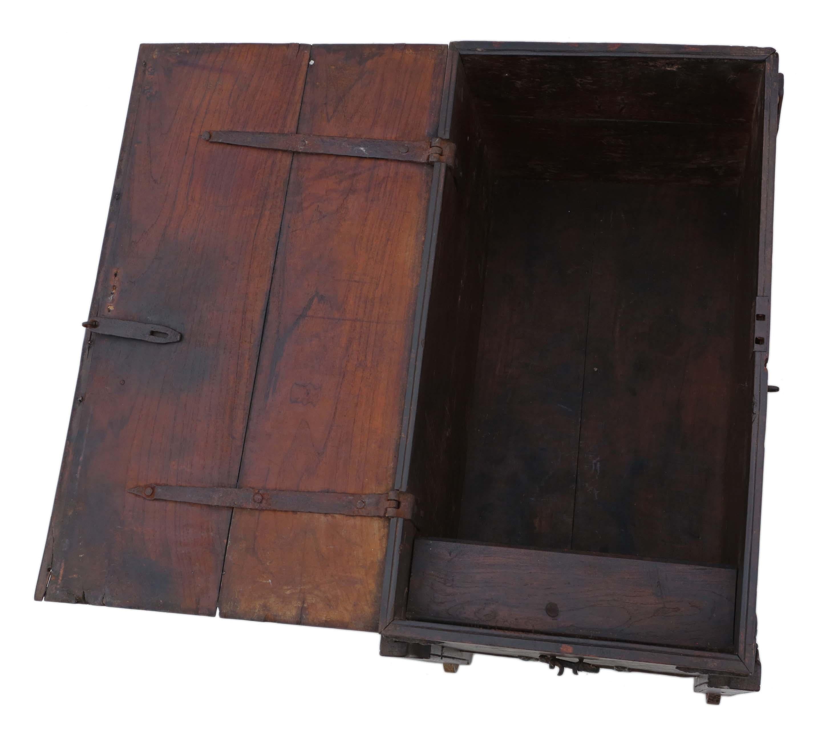18th Century and Earlier Antique 18th Century Indian Oriental Hardwood Coffer Chest For Sale