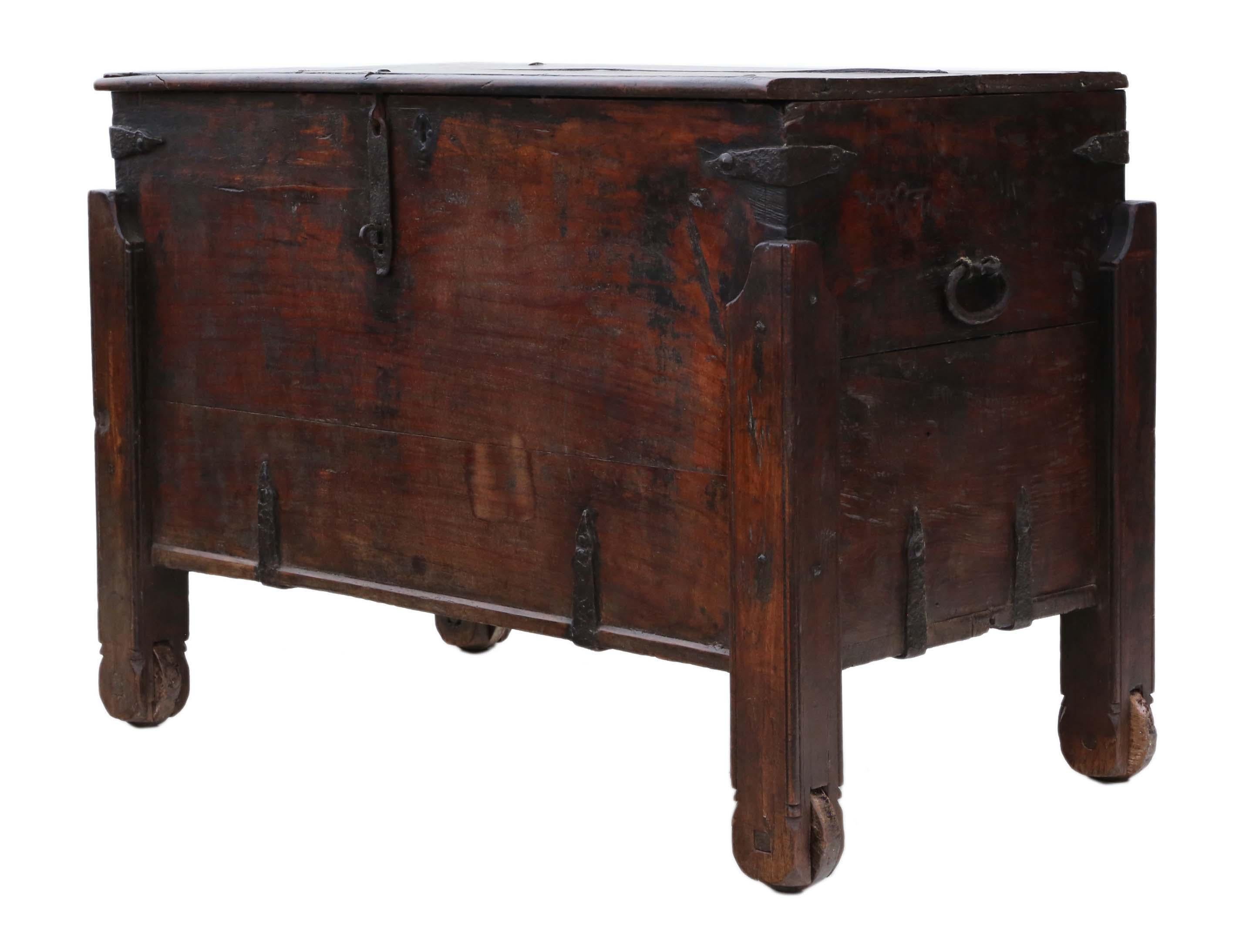 Antique 18th Century Indian Oriental Hardwood Coffer Chest For Sale 2