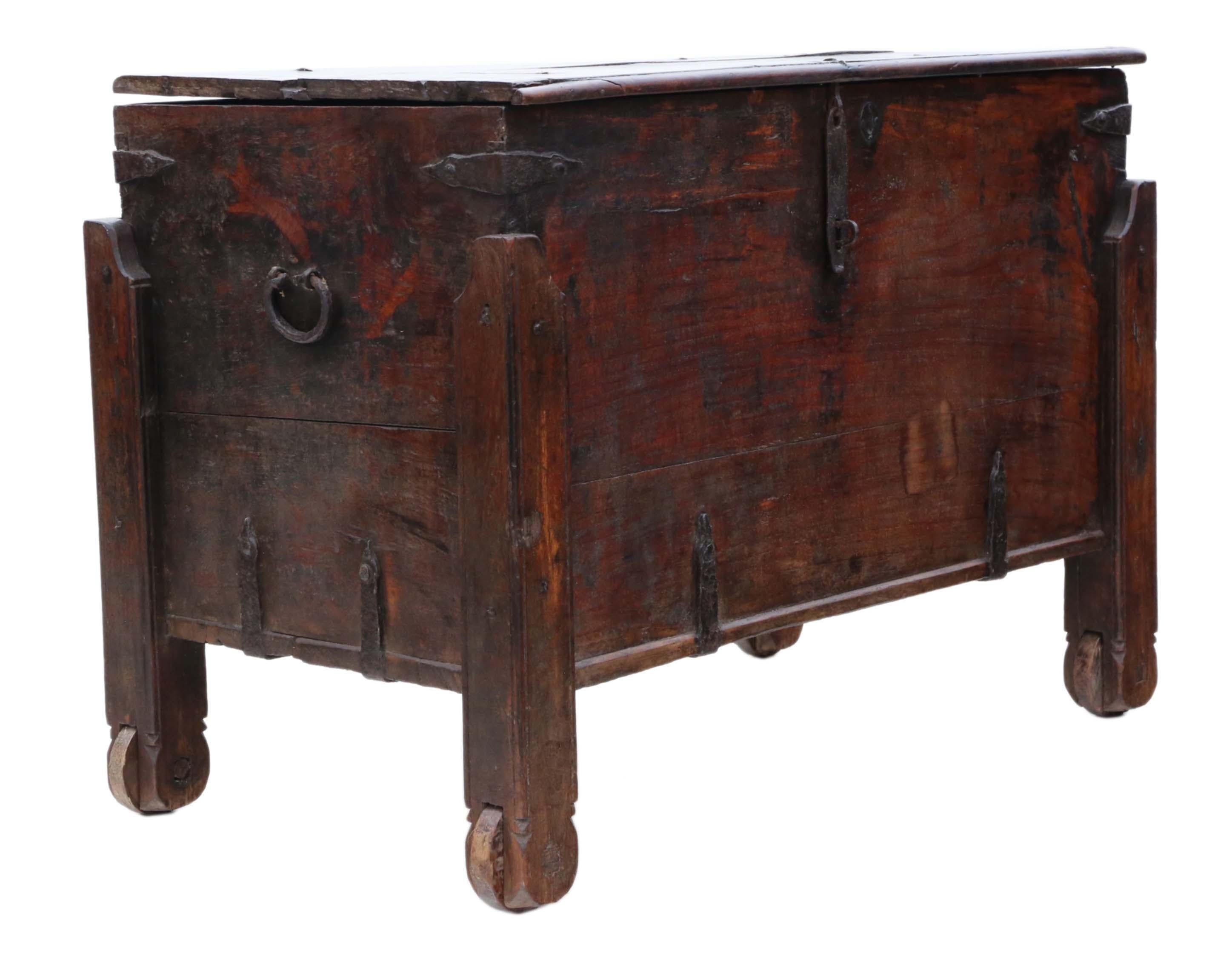 Antique 18th Century Indian Oriental Hardwood Coffer Chest For Sale 3