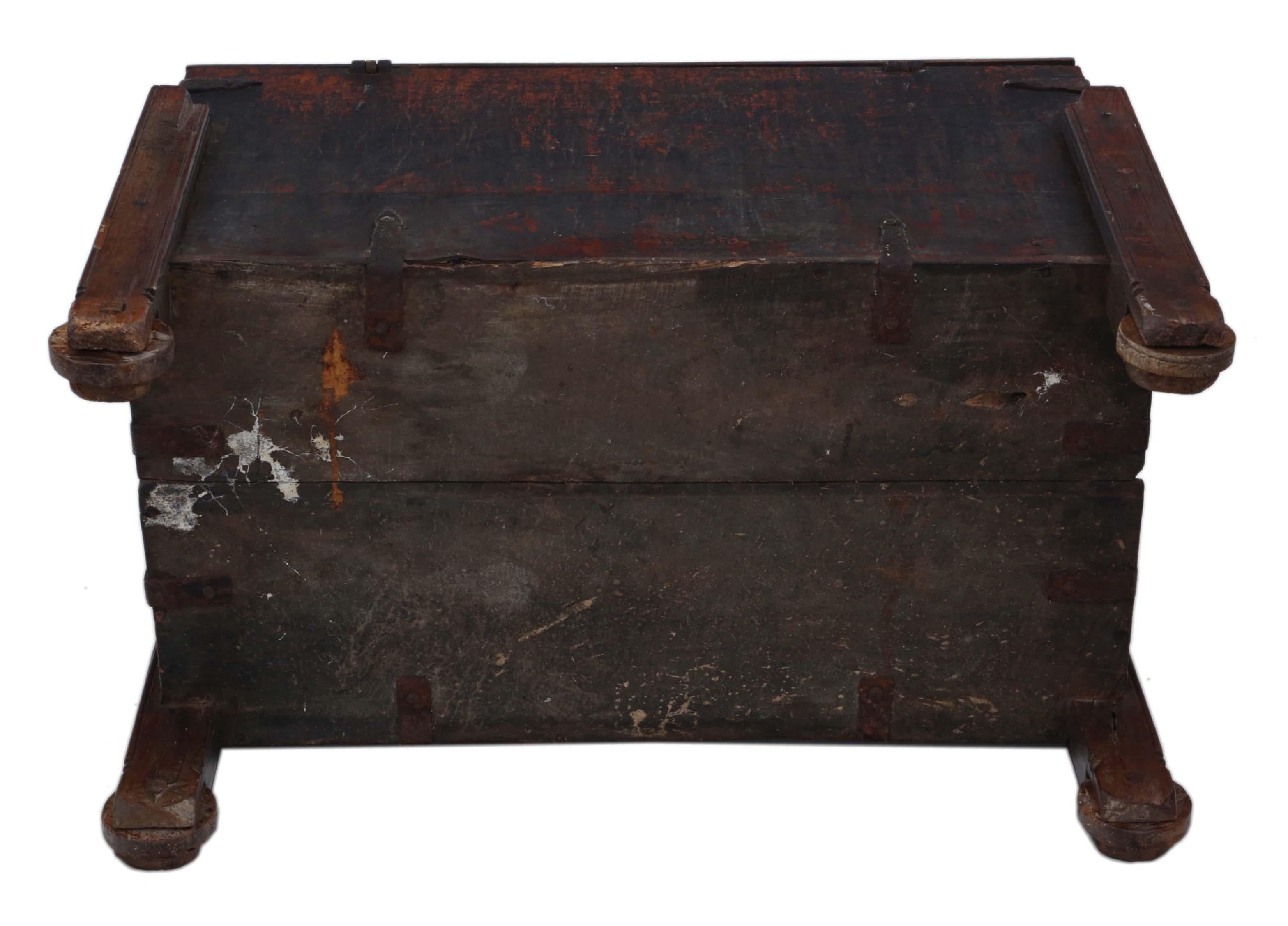 Antique 18th Century Indian Oriental Hardwood Coffer Chest For Sale 5