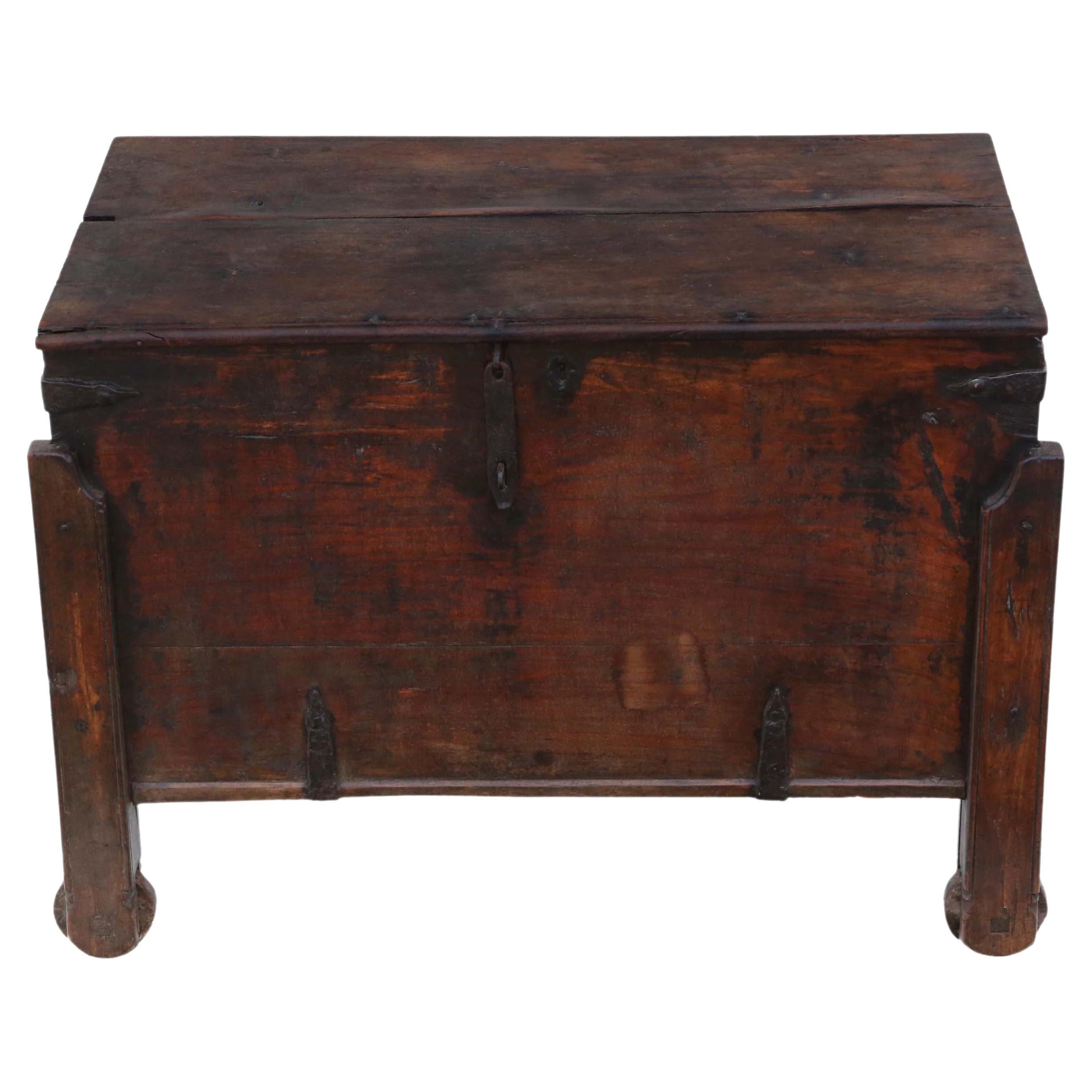 Antique 18th Century Indian Oriental Hardwood Coffer Chest For Sale