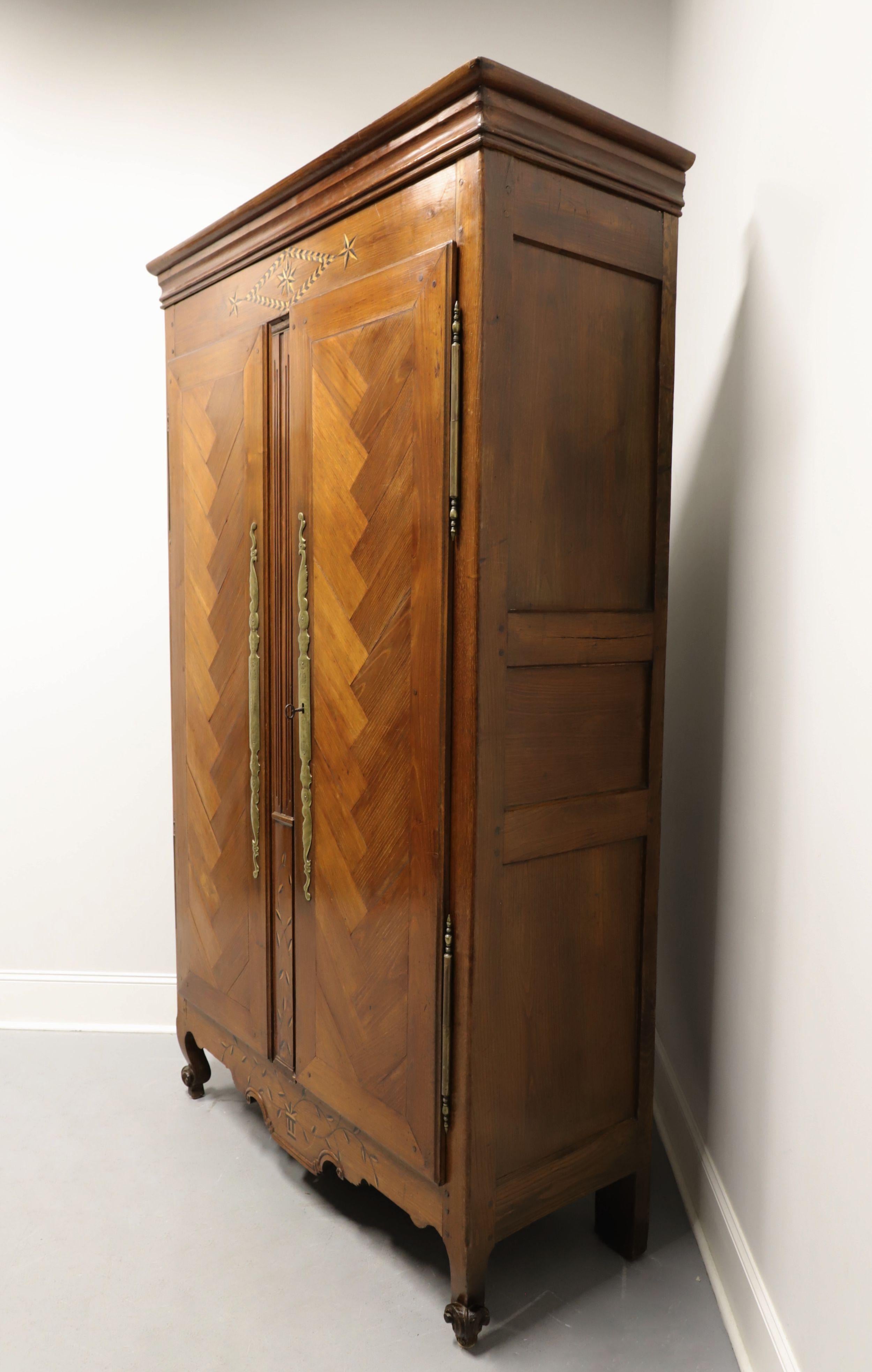 Antique 18th Century Inlaid Walnut French Country Louis XV Armoire In Good Condition In Charlotte, NC