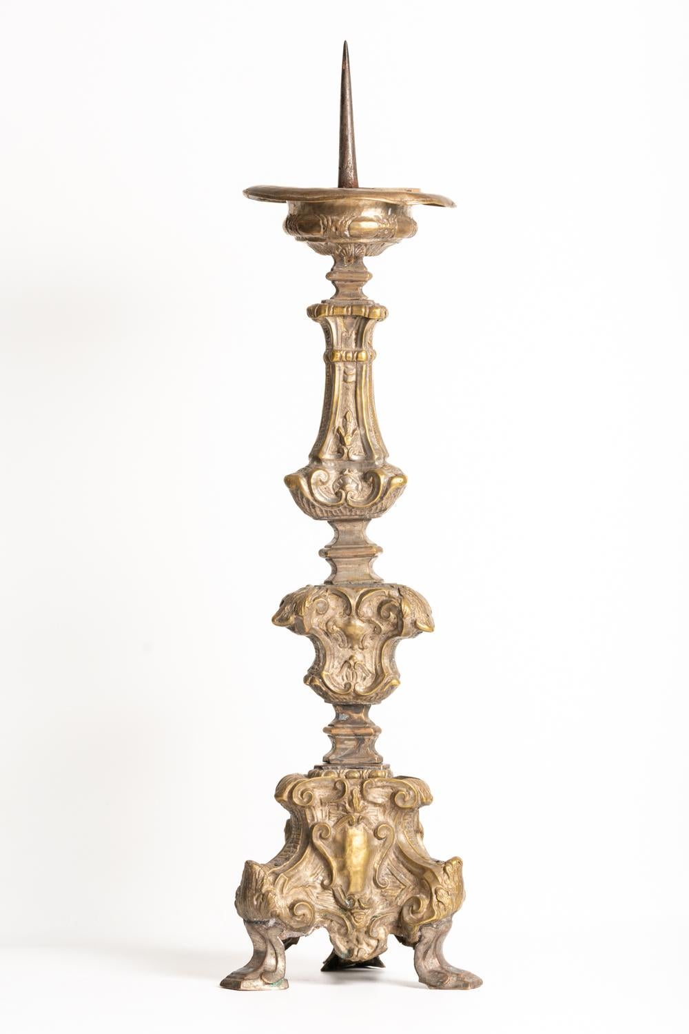 Antique 18th Century Italian Brass Pricket Candlesticks For Sale 6