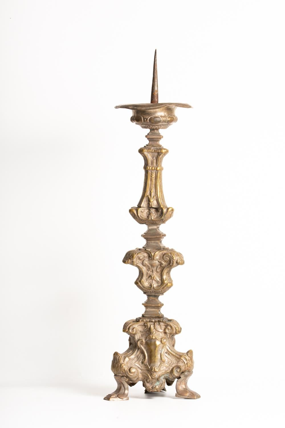 Antique 18th Century Italian Brass Pricket Candlesticks For Sale 8