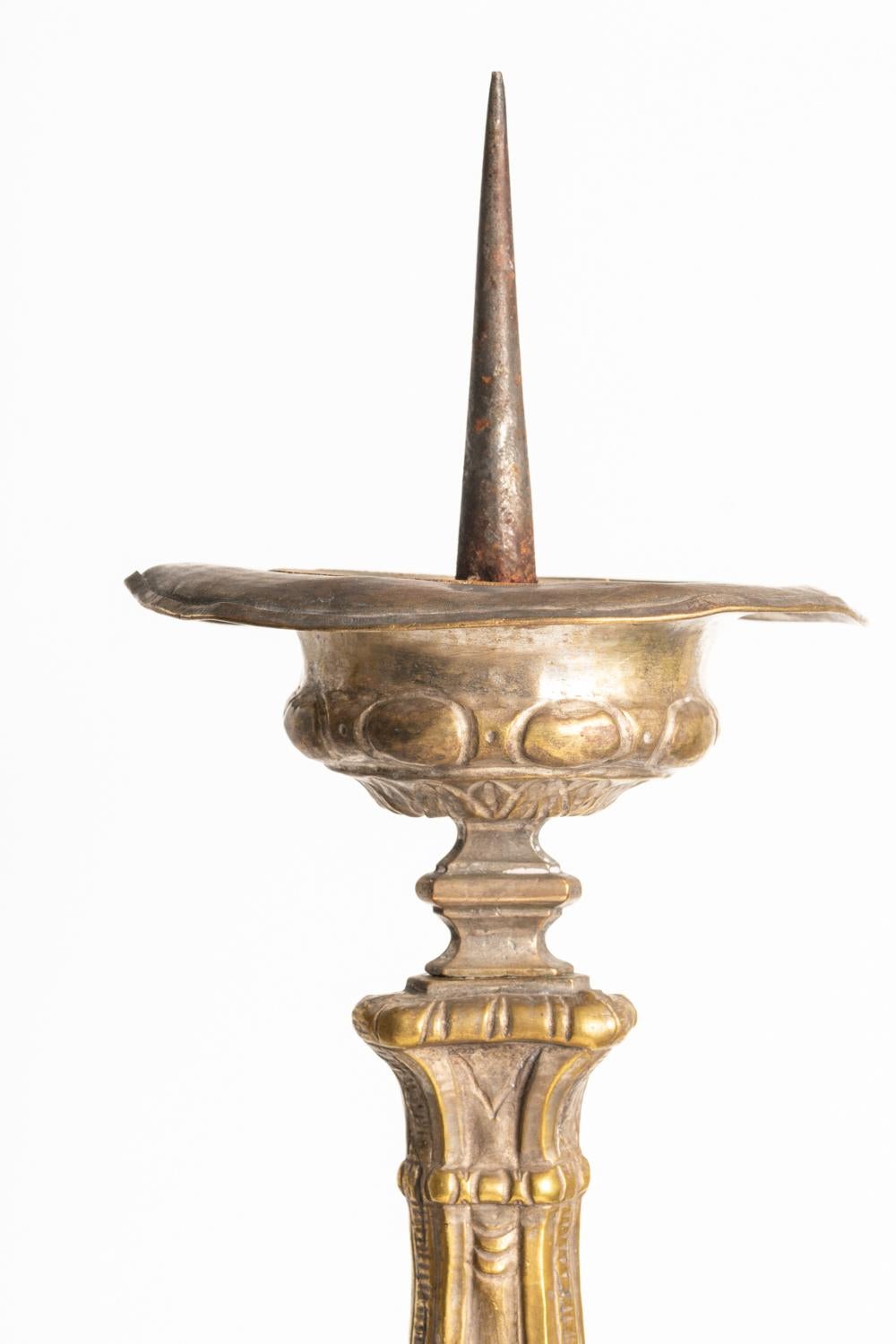 Antique 18th Century Italian Brass Pricket Candlesticks In Good Condition For Sale In Portland, England