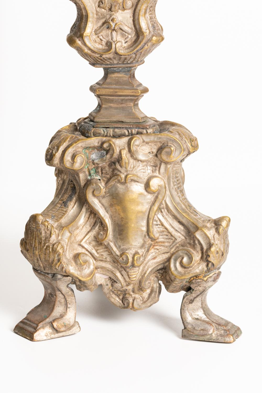 Antique 18th Century Italian Brass Pricket Candlesticks For Sale 2