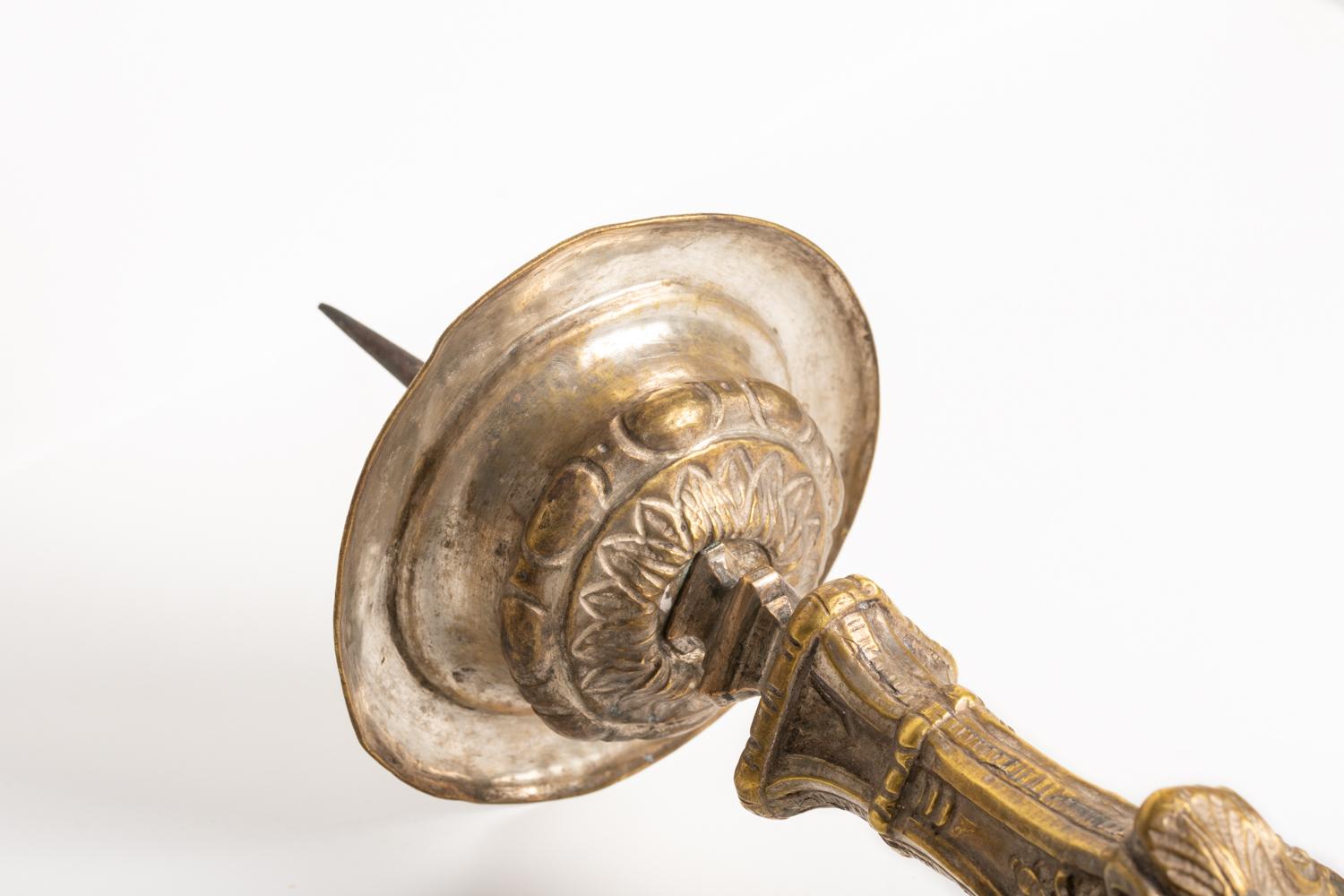 Antique 18th Century Italian Brass Pricket Candlesticks For Sale 4